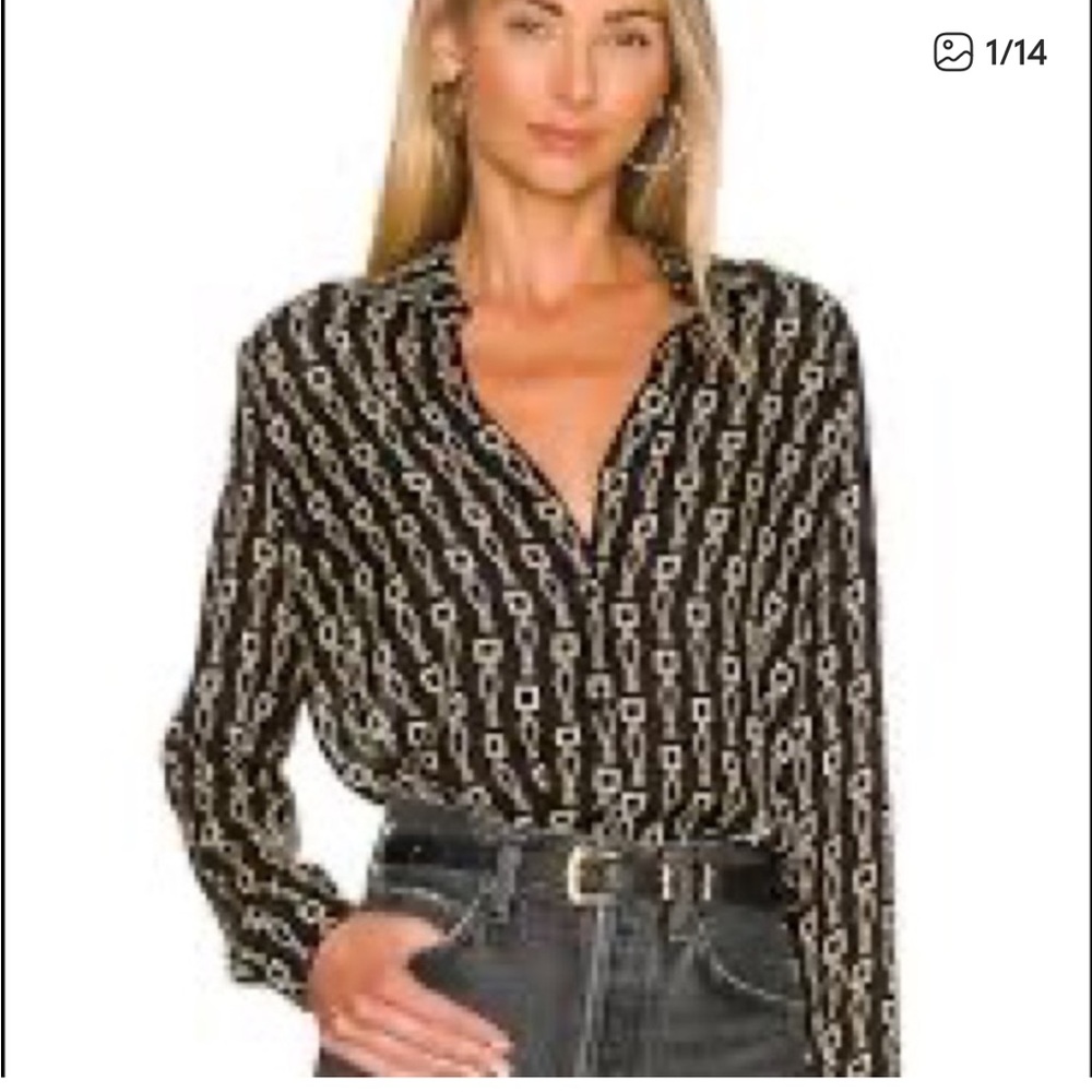 L'AGENCE Black and Gold Patterned Silk Blouse size M